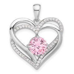 Sterling Silver Rhodium-plated Pink and White CZ Double Heart Pendant