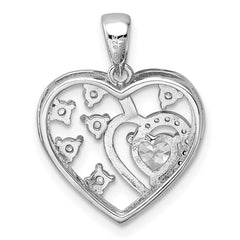 Sterling Silver Rhodium-plated CZ Heart Pendant - 13