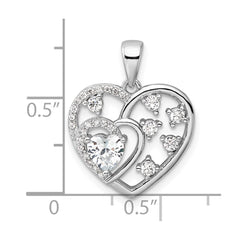 Sterling Silver Rhodium-plated CZ Heart Pendant - 13