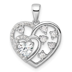 Sterling Silver Rhodium-plated CZ Heart Pendant - 13