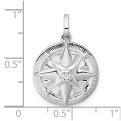 Sterling Silver Rhodium-plated Polished CZ Compass Pendant