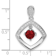 Sterling Silver RH-plated Red Glass & Clear CZ Fancy Square Pendant
