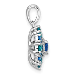 Sterling Silver Rhodium-plated Blue/Green Nano Crystal & CZ Floral Pendant
