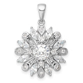Sterling Silver Rhodium-plated CZ Floral Pendant