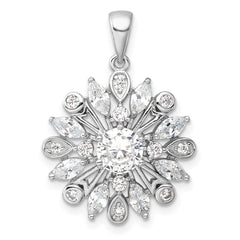 Sterling Silver Rhodium-plated CZ Floral Pendant