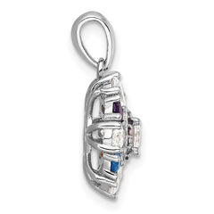 Sterling Silver Rhodium-pltd Rainbow Nano Crystal &Clear CZ Floral Pendant