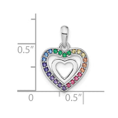 Sterling Silver RH-plated Rainbow Crystal Double Heart Children's Pendant