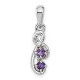 Sterling Silver Rhodium-plated Amethyst and CZ Swirl Pendant