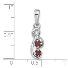 Sterling Silver Rhodium-plated Garnet and CZ Swirl Pendant