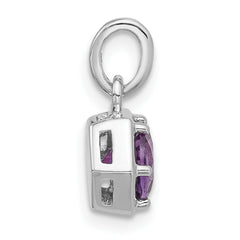 Sterling Silver Rhodium-plated Polished Solitaire Amethyst Charm Pendant
