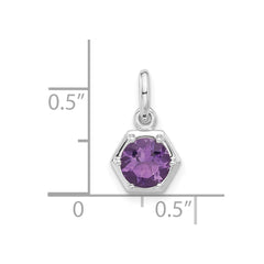Sterling Silver Rhodium-plated Polished Solitaire Amethyst Charm Pendant