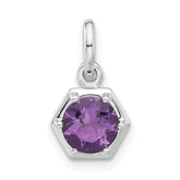 Sterling Silver Rhodium-plated Polished Solitaire Amethyst Charm Pendant