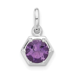 Sterling Silver Rhodium-plated Polished Solitaire Amethyst Charm Pendant