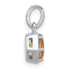 Sterling Silver Rhodium-plated Polished Solitaire Citrine Charm Pendant