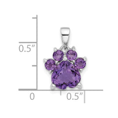 Sterling Silver Rhodium-plated Polished Amethyst Paw Pendant