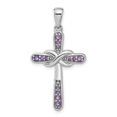 Sterling Silver Rhodium-plated Amethyst Infinity Cross Pendant