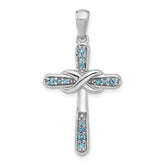 Sterling Silver Rhodium-plated London Blue Topaz Infinity Cross Pendant