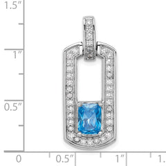 Sterling Silver Rhodium-plated Polished Blue Topaz and CZ Pendant