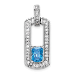 Sterling Silver Rhodium-plated Polished Blue Topaz and CZ Pendant