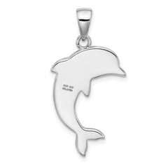 Sterling Silver Rhodium-plated Polished Crystal Dolphin Pendant - 2