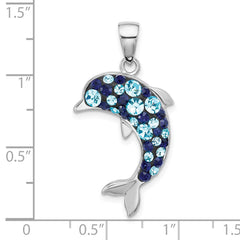 Sterling Silver Rhodium-plated Polished Crystal Dolphin Pendant - 2