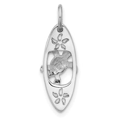 Sterling Silver Rhodium-plated Polished Blue Enamel Turtle Surfboard Pendant - 2