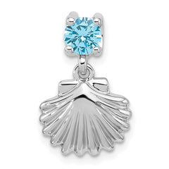 Sterling Silver Rhodium-plated Polished Blue CZ Shell Chain Slide Pendant