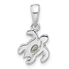 Sterling Silver Rhodium-plated Polished and Antiqued Crystal August Birthstone Turtle Pendant