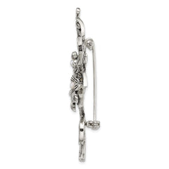 Sterling Silver Antiqued Marcasite and Freshwater Cultured Pearl with Green Epoxy Floral Pin