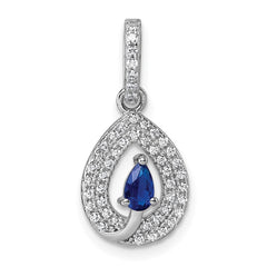 Sterling Silver Rhodium-plated Pear-shape Blue and White CZ Teardrop Pendant