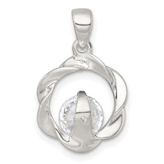 Sterling Silver Polished CZ in Twisted Circle Pendant