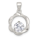Sterling Silver Polished CZ in Twisted Circle Pendant