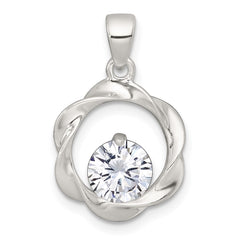 Sterling Silver Polished CZ in Twisted Circle Pendant