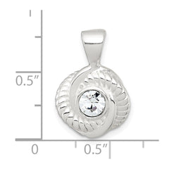 Sterling Silver Polished and Textured CZ Knot Pendant
