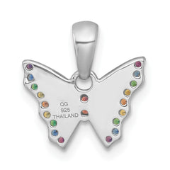 Sterling Silver Rhodium-plated Polished Rainbow Nano Crystals Butterfly Childrens Pendant