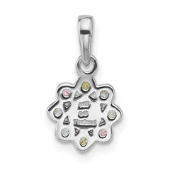 Sterling Silver Rhodium-plated Polished Green, Pink, Blue and Purple CZ and Freshwater Cultured Pearl Flower Pendant