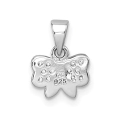 Sterling Silver Rhodium-plated Children's Pink CZ with Pink and White Enamel Bow Pendant