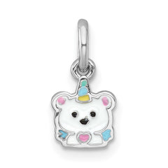 Sterling Silver Rhodium-plated Polished White and Rainbow Enamel Unicorn Polar Bear Childrens Pendant
