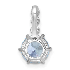 Sterling Silver Rhodium-plated Polished and Beaded Round Sky Blue and White Topaz Chain Slide Pendant