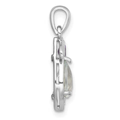 Sterling Silver Rhodium-plated Polished Amethyst and Green Quartz Leaf Pendant
