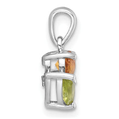 Sterling Silver Rhodium-plated Polished Heart Citrine and Peridot Flower Pendant