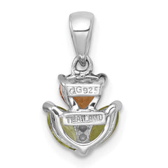 Sterling Silver Rhodium-plated Polished Heart Citrine and Peridot Flower Pendant