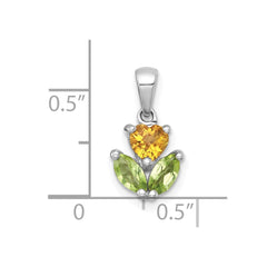 Sterling Silver Rhodium-plated Polished Heart Citrine and Peridot Flower Pendant