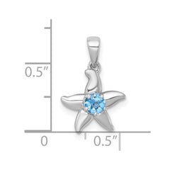 Sterling Silver Rhodium-plated Polished Light Swiss Blue Topaz Starfish Pendant