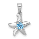 Sterling Silver Rhodium-plated Polished Light Swiss Blue Topaz Starfish Pendant