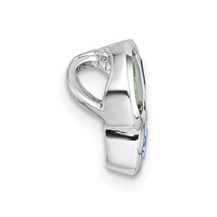 Sterling Silver Rhodium-plated Polished Pear Blue Topaz, Oval Peridot and Emerald-cut Amethyst Chain Slide Pendant