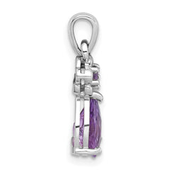 Sterling Silver Rhodium-plated Polished Amethyst Teardrop and Flower Pendant