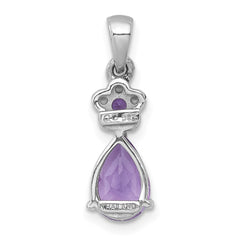 Sterling Silver Rhodium-plated Polished Amethyst Teardrop and Flower Pendant