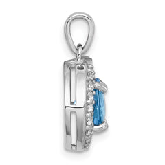 Sterling Silver Rhodium-plated Polished Checker-cut Round Light Swiss Blue Topaz and White Topaz Circle Pendant