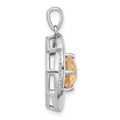 Sterling Silver Rhodium-plated Polished Checker-cut Round Citrine and White Topaz Pendant